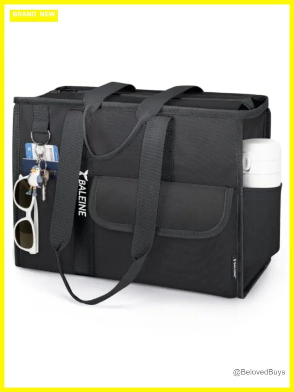 Large Utility Tote Bag with Reinforced Bottom, Multi Pockets Foldable